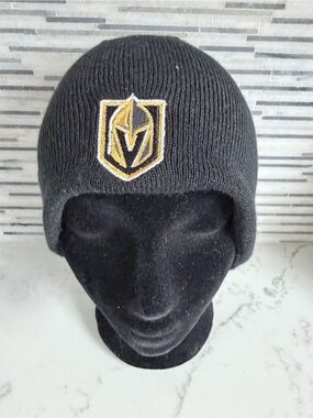 NHL Black Knit Beanie with Gold & White Team Crest